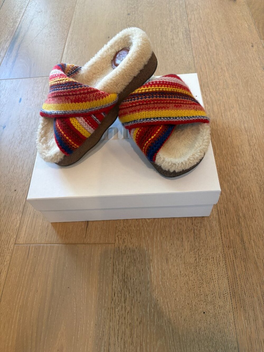 Chloe Wavy Knit Shearling Slides Size 36